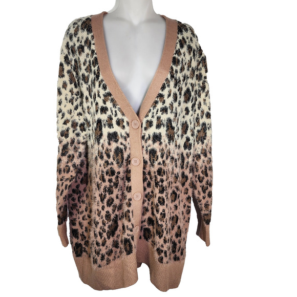 Time and Tru Cardigan Womens XXL 20 Ombre Animal Eyelash Leopard Buttons V Neck - Picture 1 of 10
